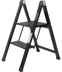 STROXX Trittleiter – 2-stufig, Aluminium, klappbar, schwarz beschichtet, 150 kg Tragkraft