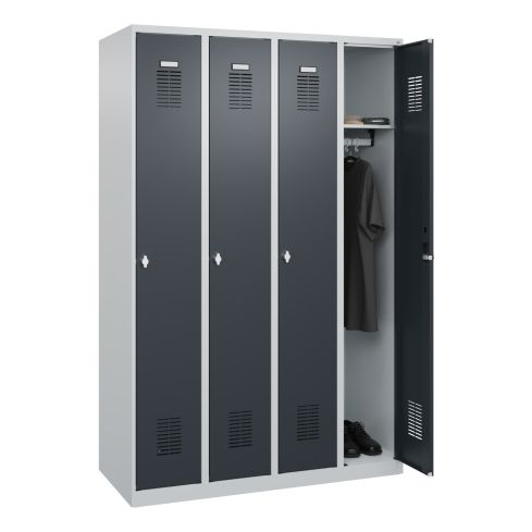 STROXX Garderobenschrank mit Sockel 4 Abteile 1850X1200X500MM RAL 7035/7016