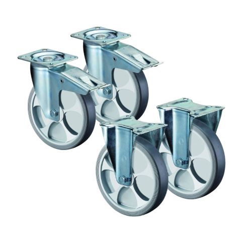 BS Rollen Set 2x Lenk- & Bockrollen Gummi Grau 125mm L420.B44.126, L410.B44.126