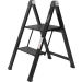 STROXX Trittleiter – 2-stufig, Aluminium, klappbar, schwarz beschichtet, 150 kg Tragkraft
